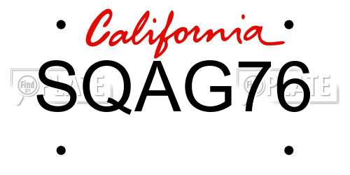 SQAG76 California License Plate