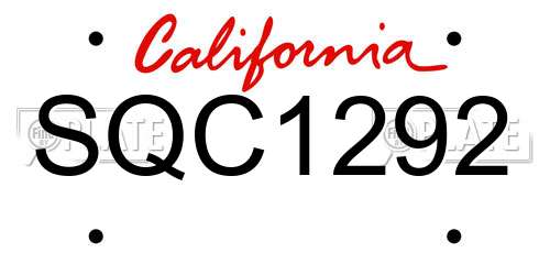 SQC1292 California License Plate