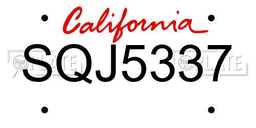SQJ5337 California License Plate