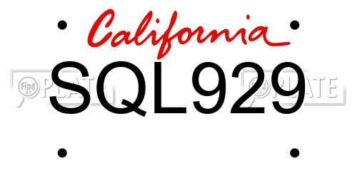 SQL929 California License Plate