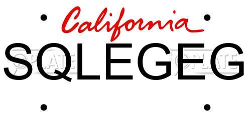 SQLEGEG California License Plate