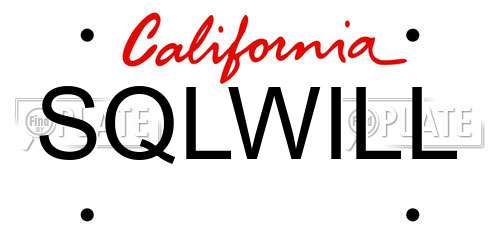 SQLWILL California License Plate