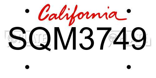 SQM3749 California License Plate