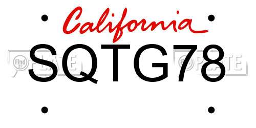 SQTG78 California License Plate