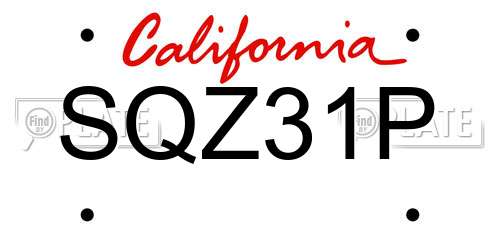 SQZ31P California License Plate