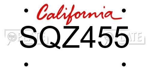 SQZ455 California License Plate