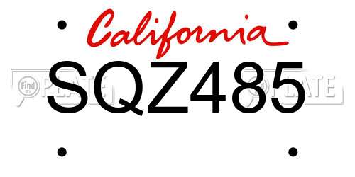 SQZ485 California License Plate