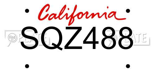 SQZ488 California License Plate