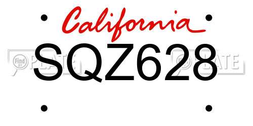 SQZ628 California License Plate