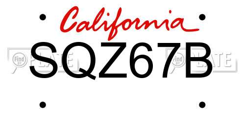 SQZ67B California License Plate
