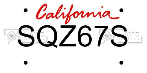 SQZ67S California License Plate