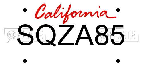 SQZA85 California License Plate