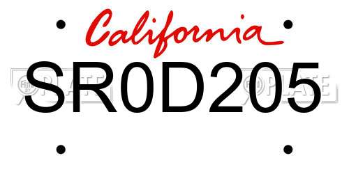 SR0D205 California License Plate
