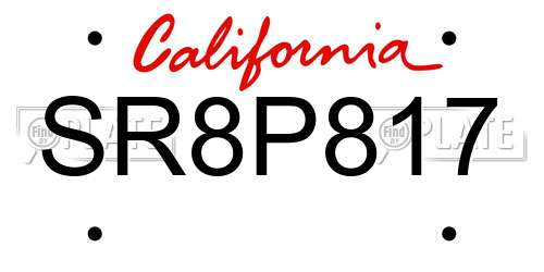 SR8P817 California License Plate