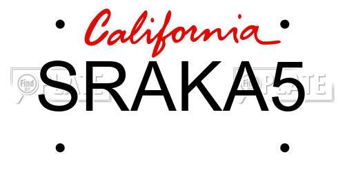 SRAKA5 California License Plate