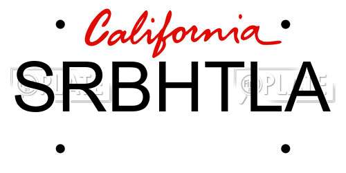 SRBHTLA California License Plate
