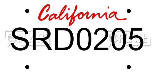 SRD0205 California License Plate