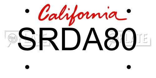 SRDA80 California License Plate