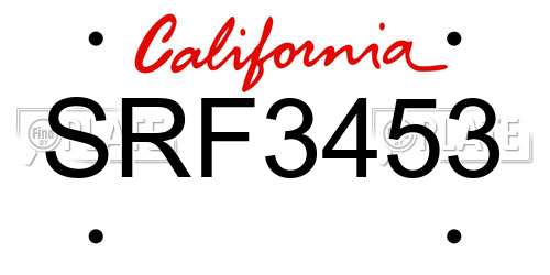 SRF3453 California License Plate