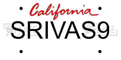 SRIVAS9 California License Plate