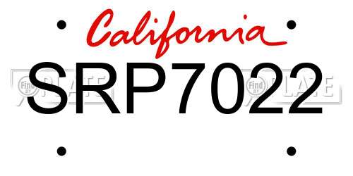 SRP7022 California License Plate