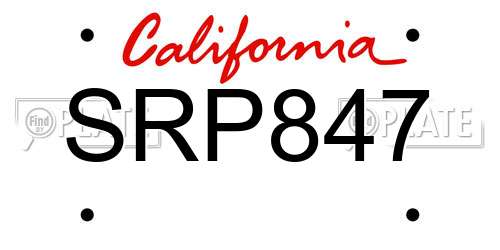 SRP847 California License Plate