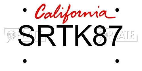 SRTK87 California License Plate