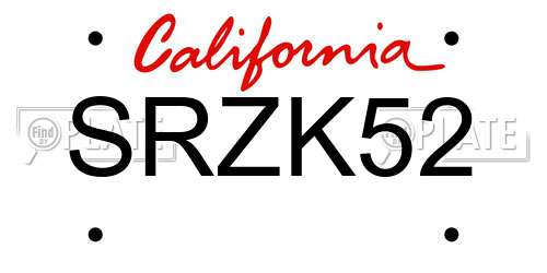 SRZK52 California License Plate
