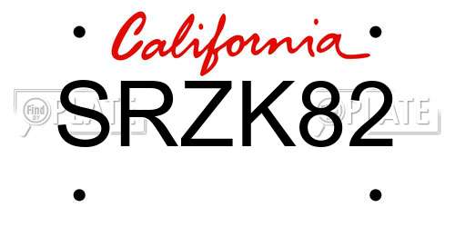 SRZK82 California License Plate