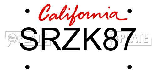 SRZK87 California License Plate