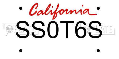 SS0T6S California License Plate