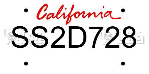 SS2D728 California License Plate