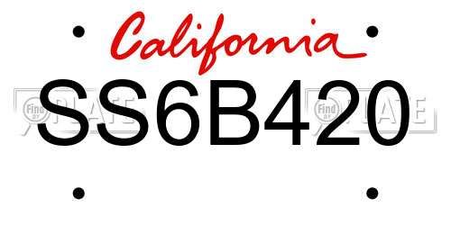 SS6B420 California License Plate