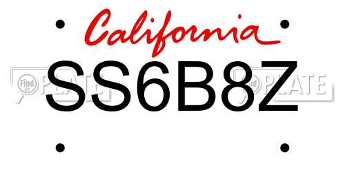 SS6B8Z California License Plate