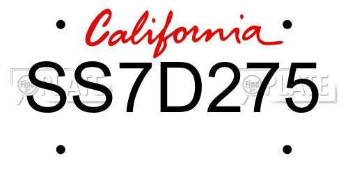SS7D275 California License Plate