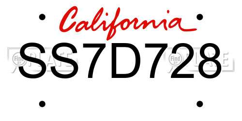 SS7D728 California License Plate