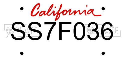 SS7F036 California License Plate