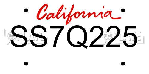 SS7Q225 California License Plate