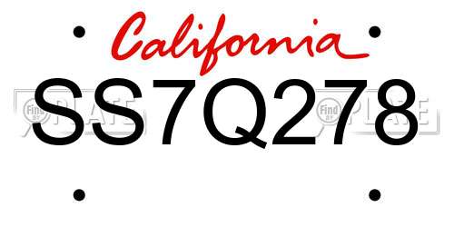 SS7Q278 California License Plate
