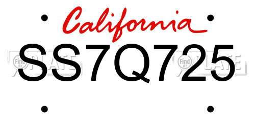 SS7Q725 California License Plate