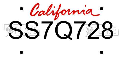 SS7Q728 California License Plate