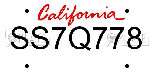 SS7Q778 California License Plate