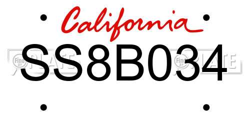SS8B034 California License Plate