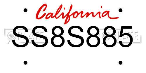 SS8S885 California License Plate
