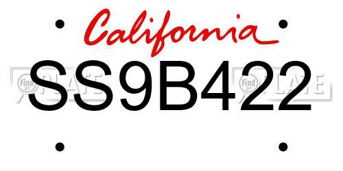 SS9B422 California License Plate