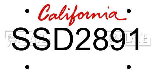 SSD2891 California License Plate