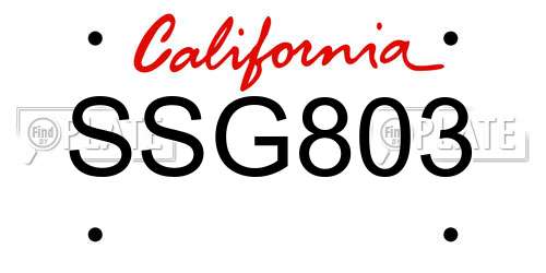 SSG803 California License Plate