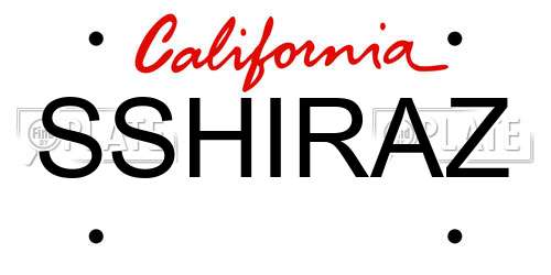 SSHIRAZ California License Plate