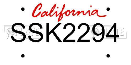 SSK2294 California License Plate