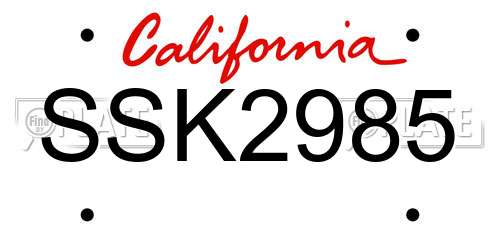 SSK2985 California License Plate